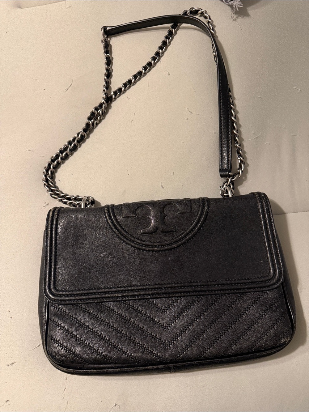 Tory Burch Black Quilted Leather Chain-Shoulder Flap Bag